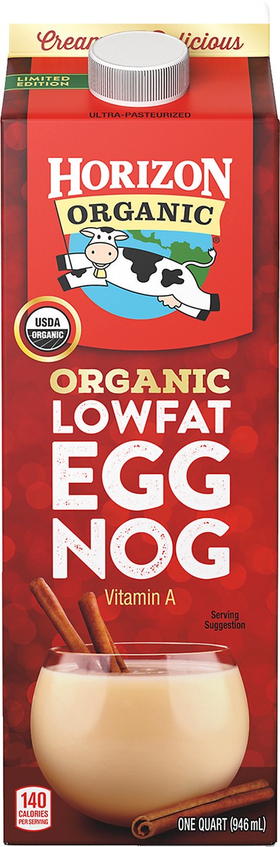 slide 1 of 8, Horizon Organic Lowfat Eggnog, 1 Quart, 946 ml