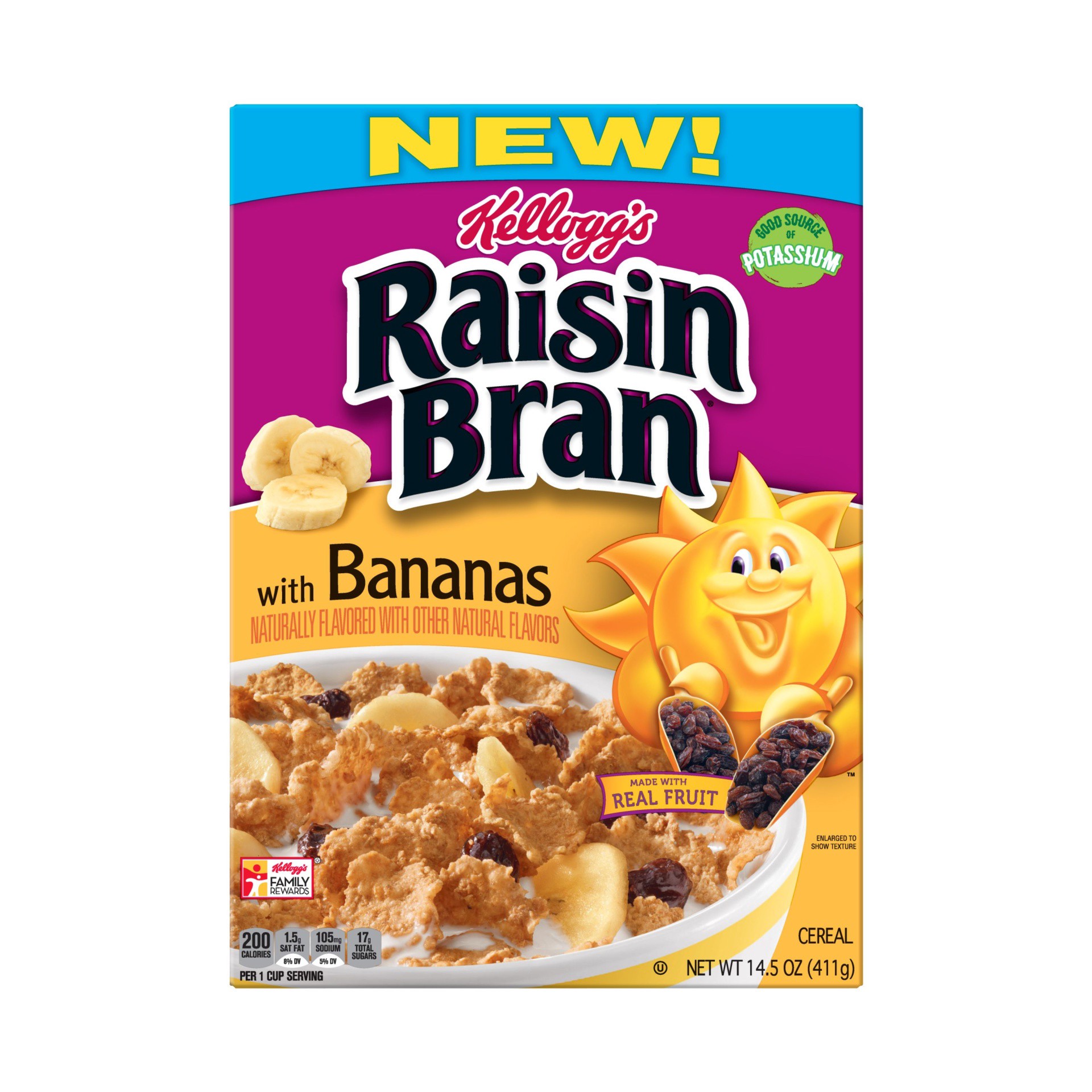 slide 2 of 7, Raisin Bran with Bananas Breakfast Cereal - Kellogg's, 14.5 oz