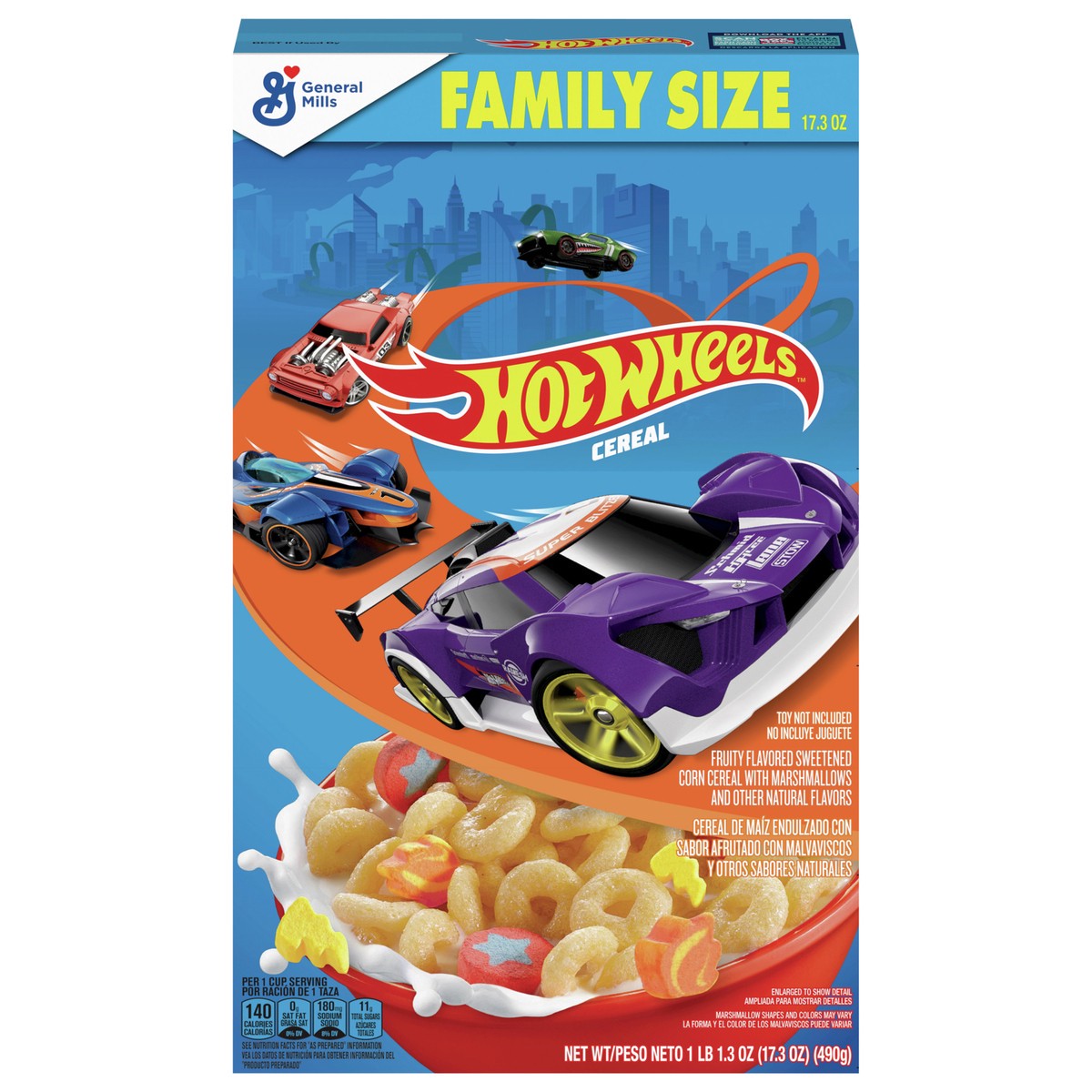 slide 1 of 9, Hot Wheels Breakfast Cereal with Marshmallows, Family Size, 17.3 OZ, 17.3 oz