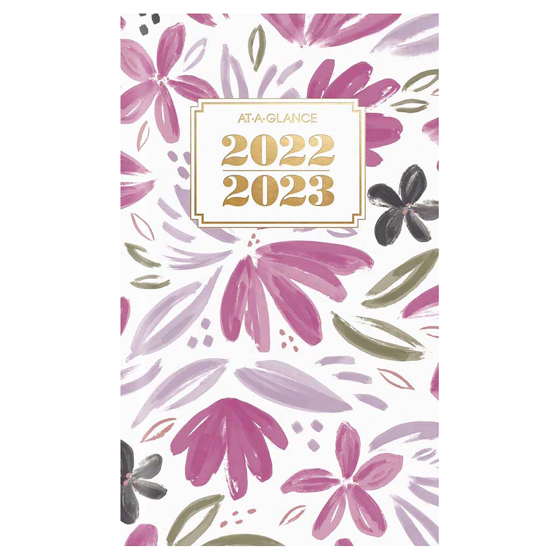 slide 1 of 8, AT-A-GLANCE BADGE Floral 2022-2023 Two Year Monthly Planner, Pocket, 3 1/2" x 6", 1 ct