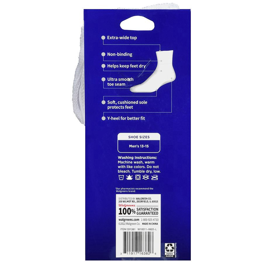 slide 5 of 5, Walgreens Men's Diabetic Crew Socks XL, 3 pair