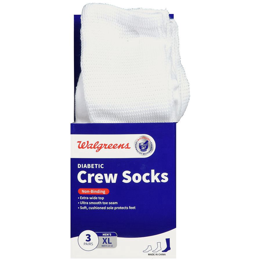 slide 1 of 5, Walgreens Men's Diabetic Crew Socks XL, 3 pair