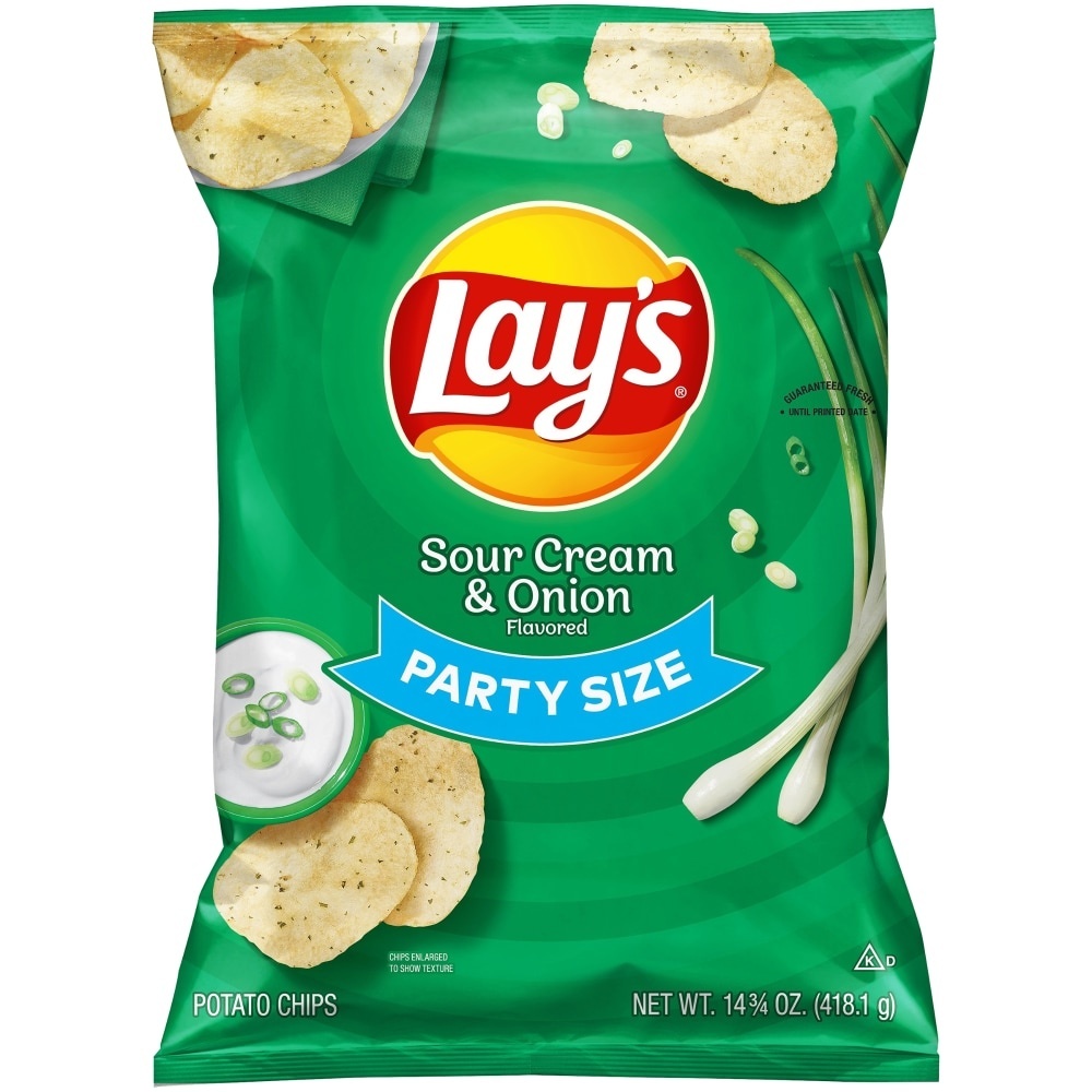 slide 1 of 3, Lay's Sour Cream & Onion Potato Chips, Party Size, 14.75 oz