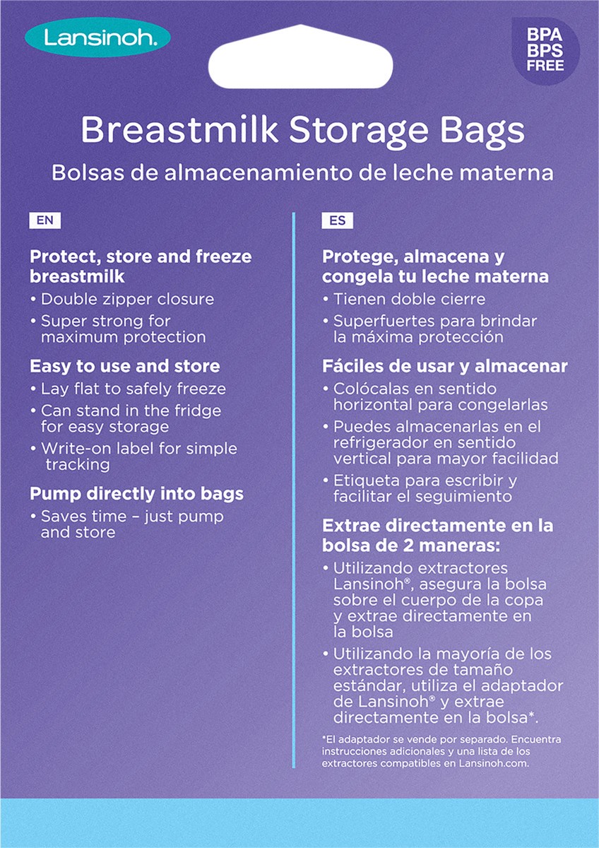 slide 3 of 7, Lansinoh Presterilized Breastmilk Storage Bags 50 ea, 50 ct