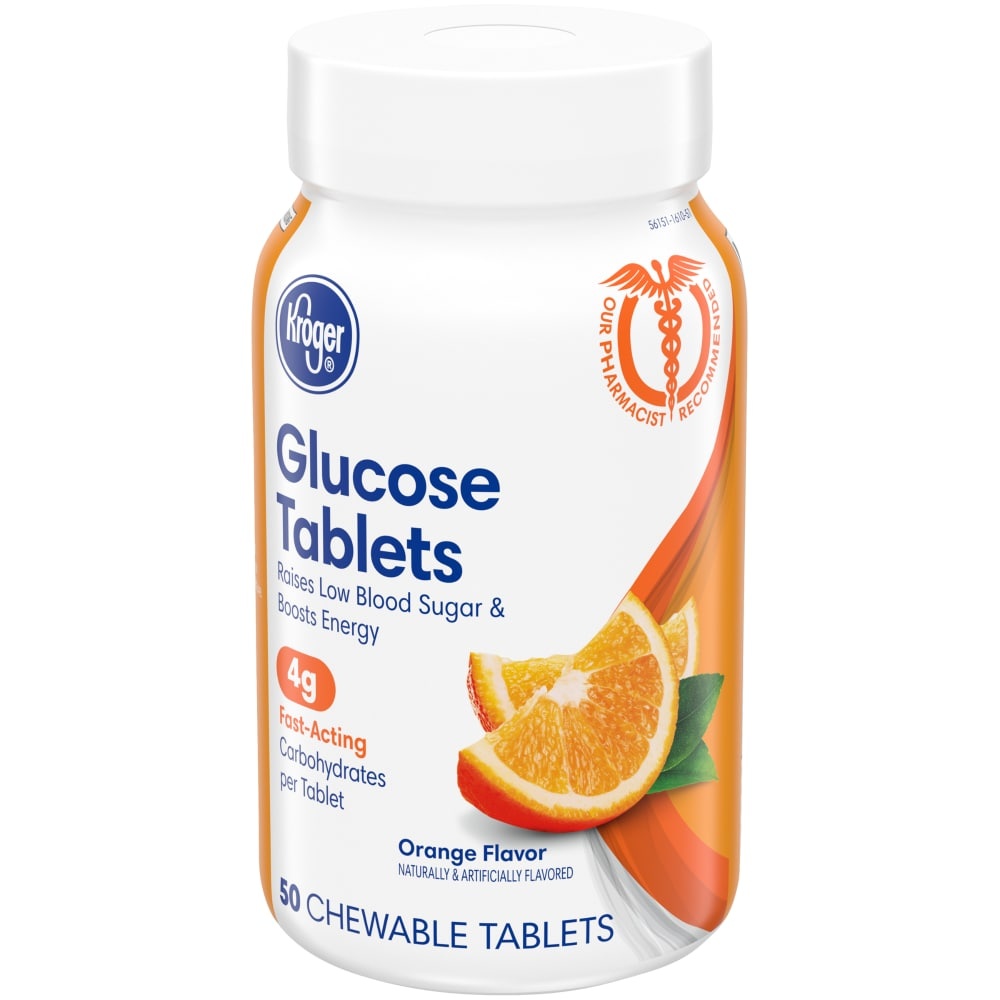 slide 1 of 1, Kroger Orange Flavored Glucose Chewable Tablets, 50 ct