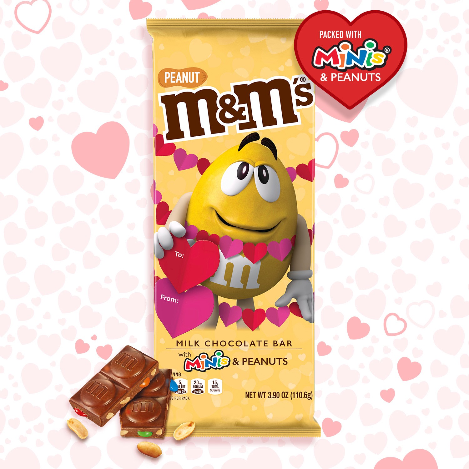 slide 4 of 5, M&M's Peanut & Minis Milk Chocolate Valentine's Day Candy Bar, 3.9-Ounce Bar, 3.9 oz