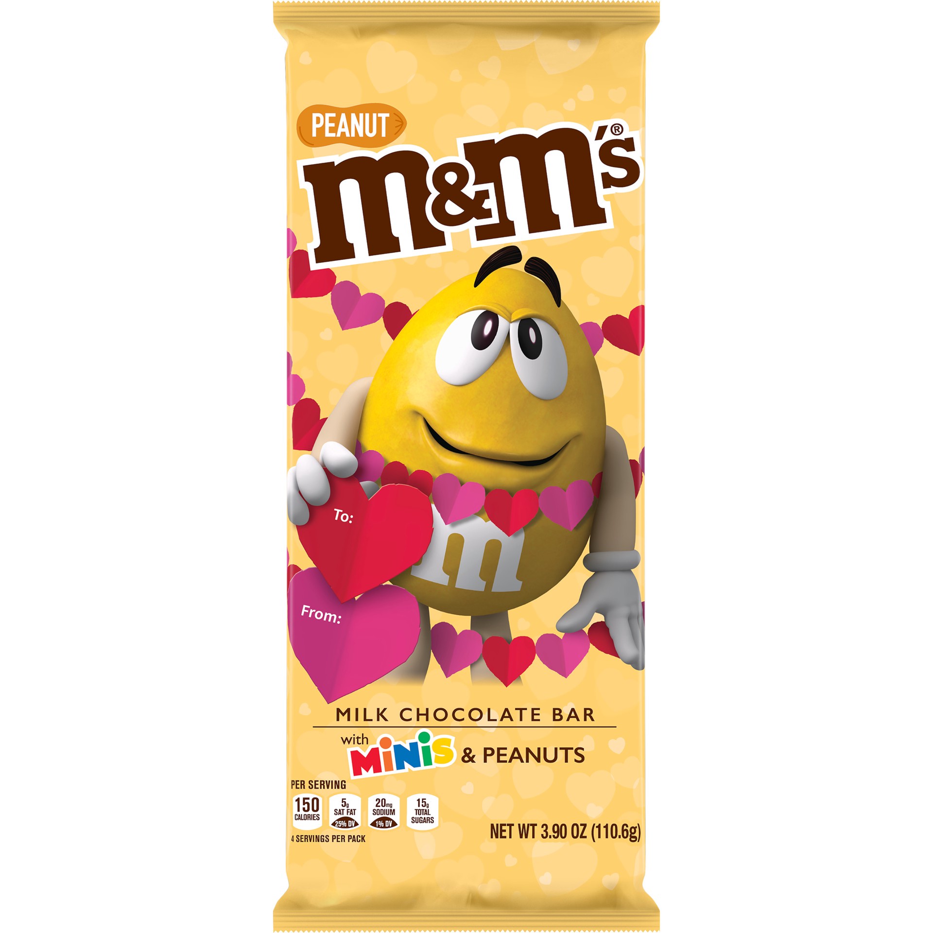 slide 1 of 5, M&M's Peanut & Minis Milk Chocolate Valentine's Day Candy Bar, 3.9-Ounce Bar, 3.9 oz