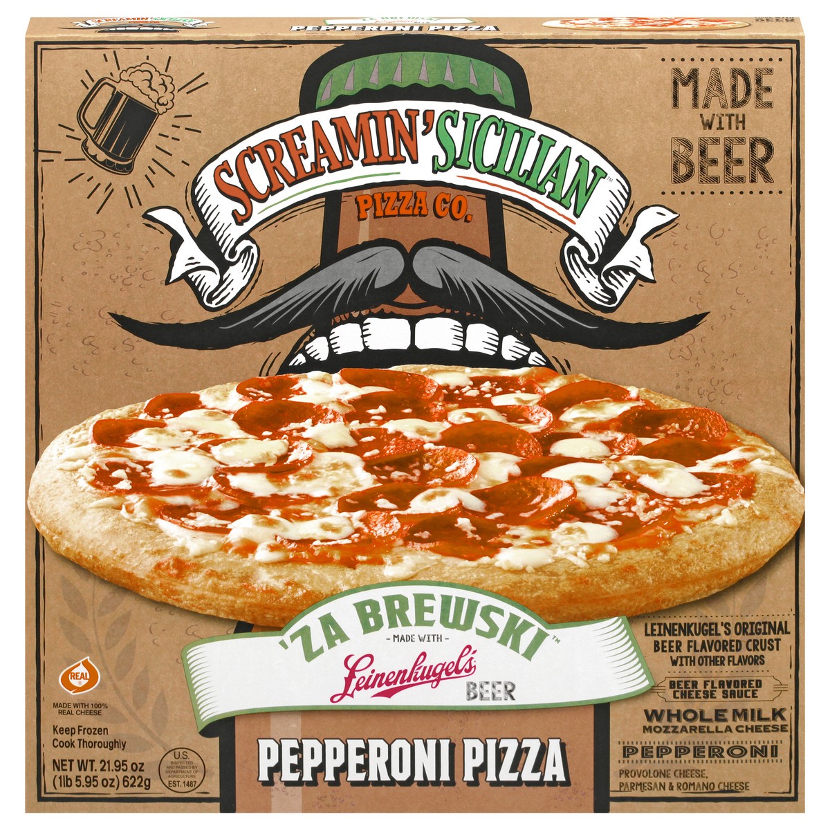 slide 1 of 12, Screamin' Sicilian 'Za Brewski Pepperoni Pizza 21.95 oz, 21.95 oz