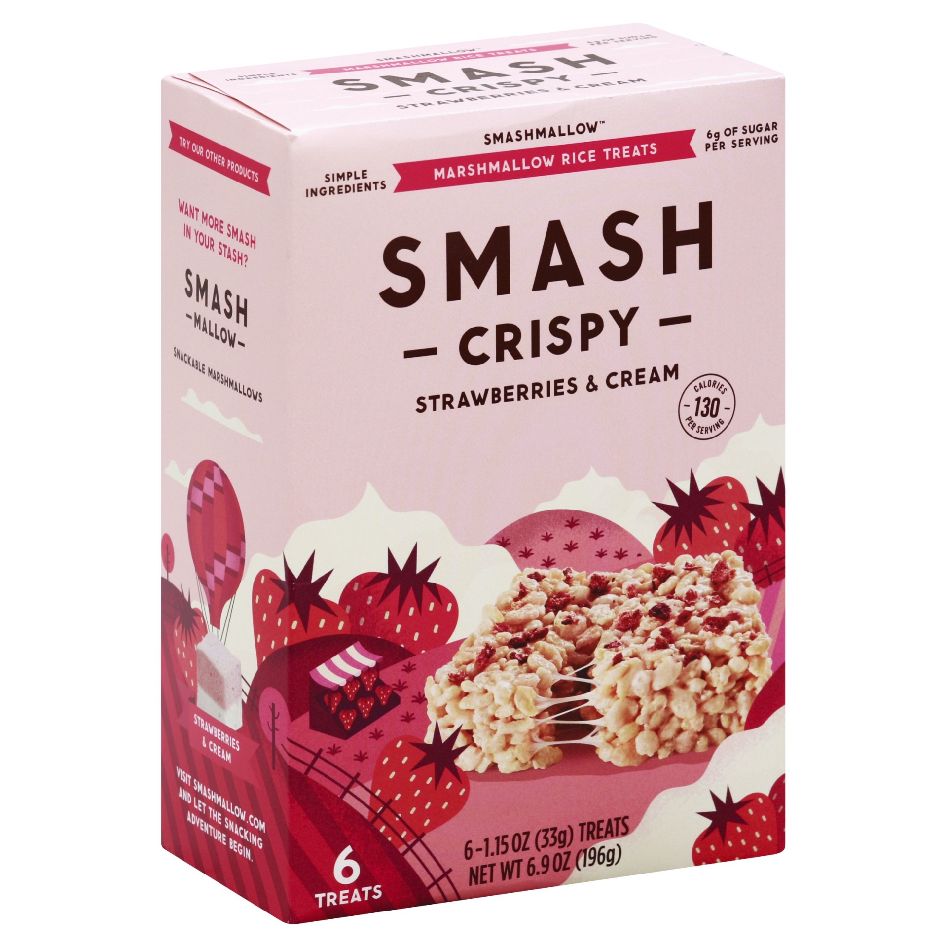 slide 1 of 4, SmashMallow Smash Strawberries & Cream Crispy, 6 ct; 1.15 oz