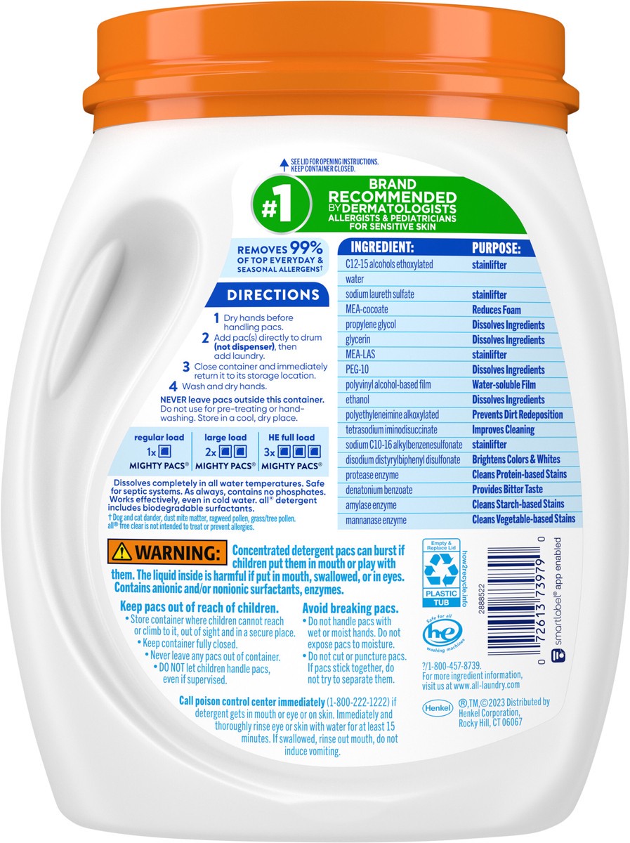 slide 3 of 3, All Laundry Detergent Pacs, Mighty Pacs with OXI Stain Removers and Whiteners, Free Clear, Unscented and Dye Free, 56 Count, 56 ct