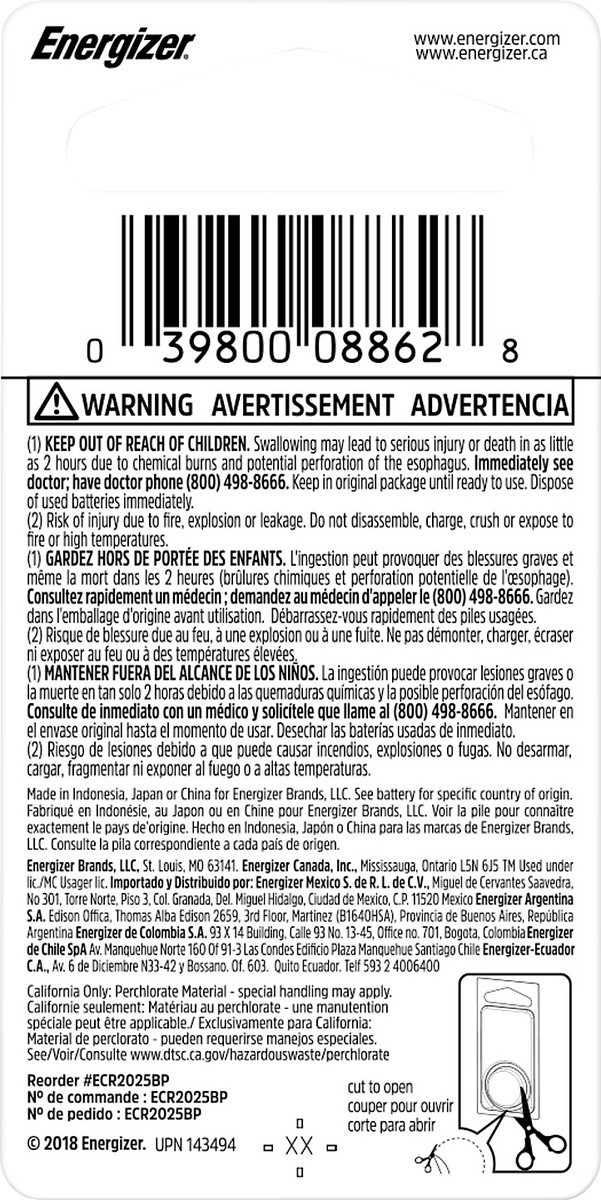 slide 3 of 3, Energizer 2025 Coin Lithium Batteries, 1 ct