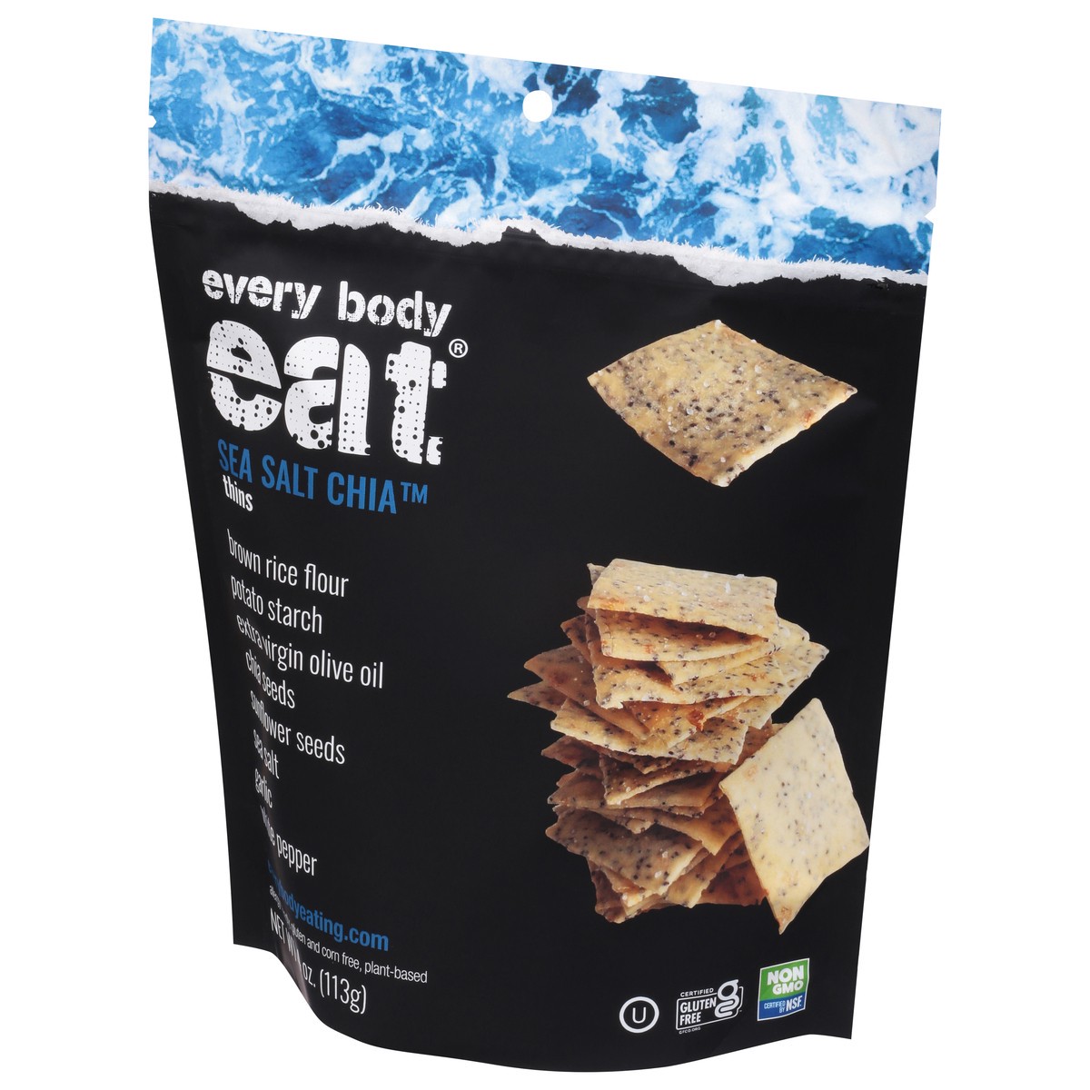 slide 7 of 9, Every Body Eat Sea Salt Chia Thins 4 oz, 4 oz
