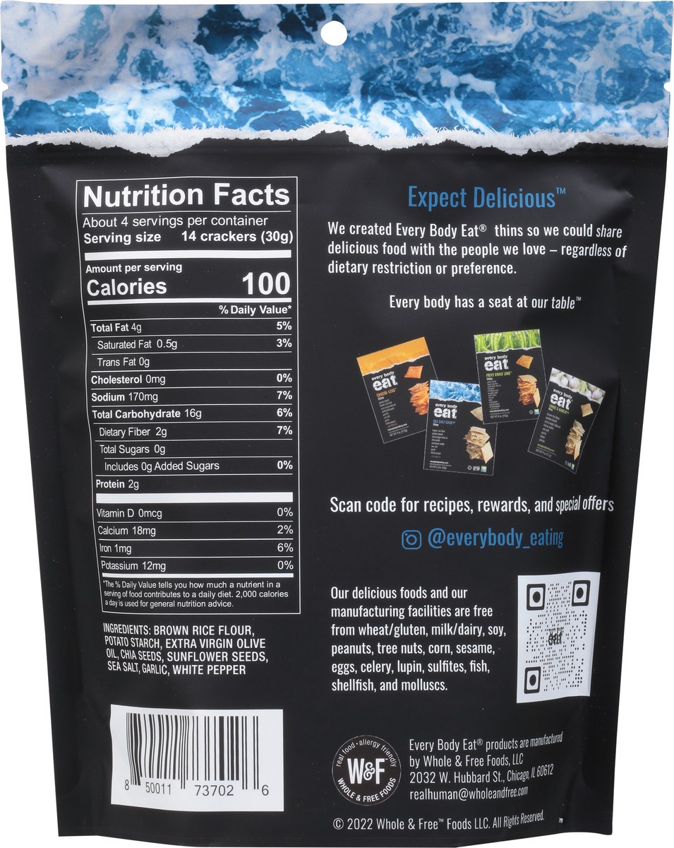 slide 3 of 9, Every Body Eat Sea Salt Chia Thins 4 oz, 4 oz