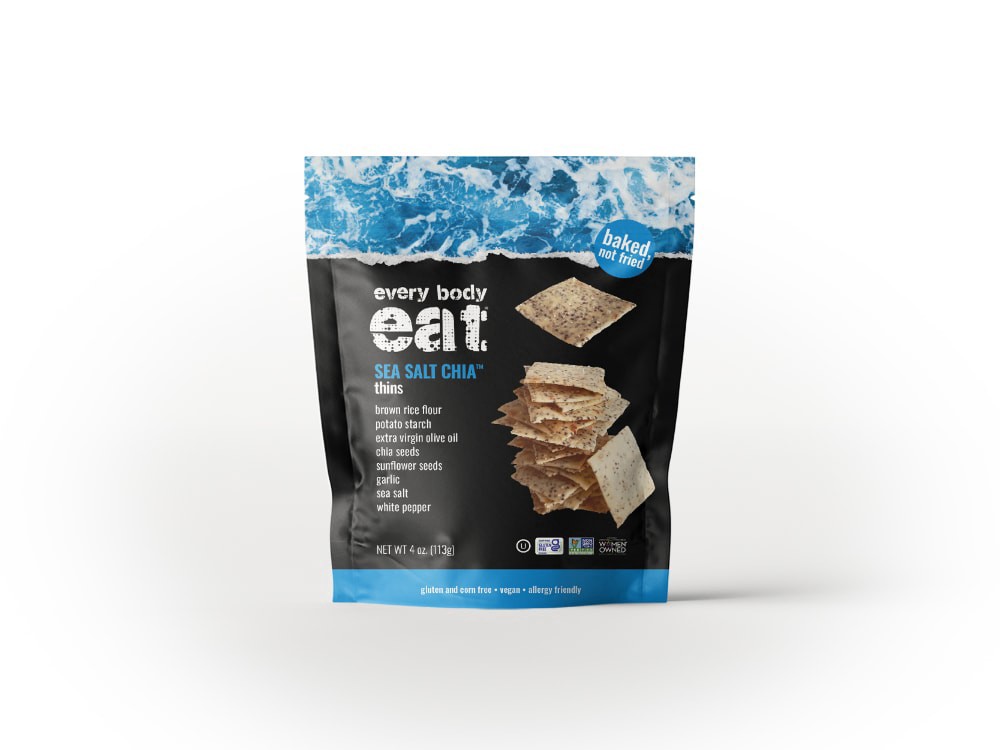 slide 1 of 9, Every Body Eat Sea Salt Chia Thins 4 oz, 4 oz