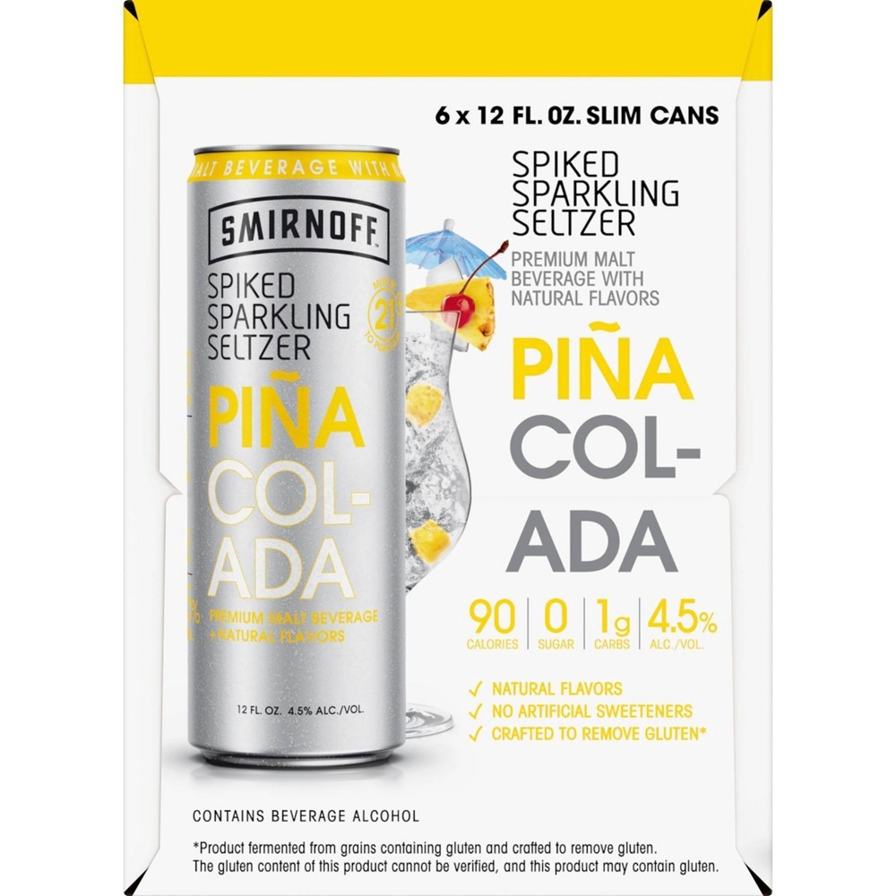 slide 2 of 6, Smirnoff Pina Colada Spiked Sparkling Seltzer, 6 ct; 12 oz