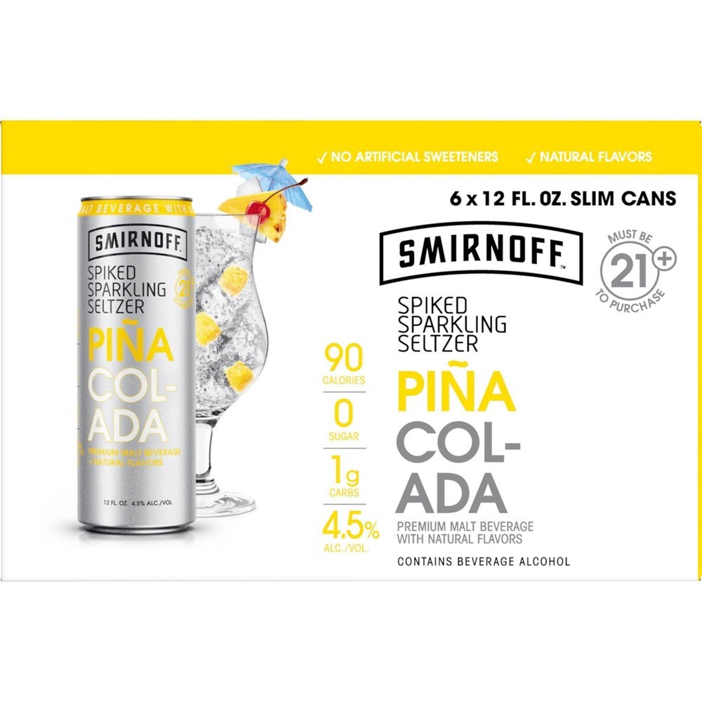 slide 3 of 6, Smirnoff Pina Colada Spiked Sparkling Seltzer, 6 ct; 12 oz