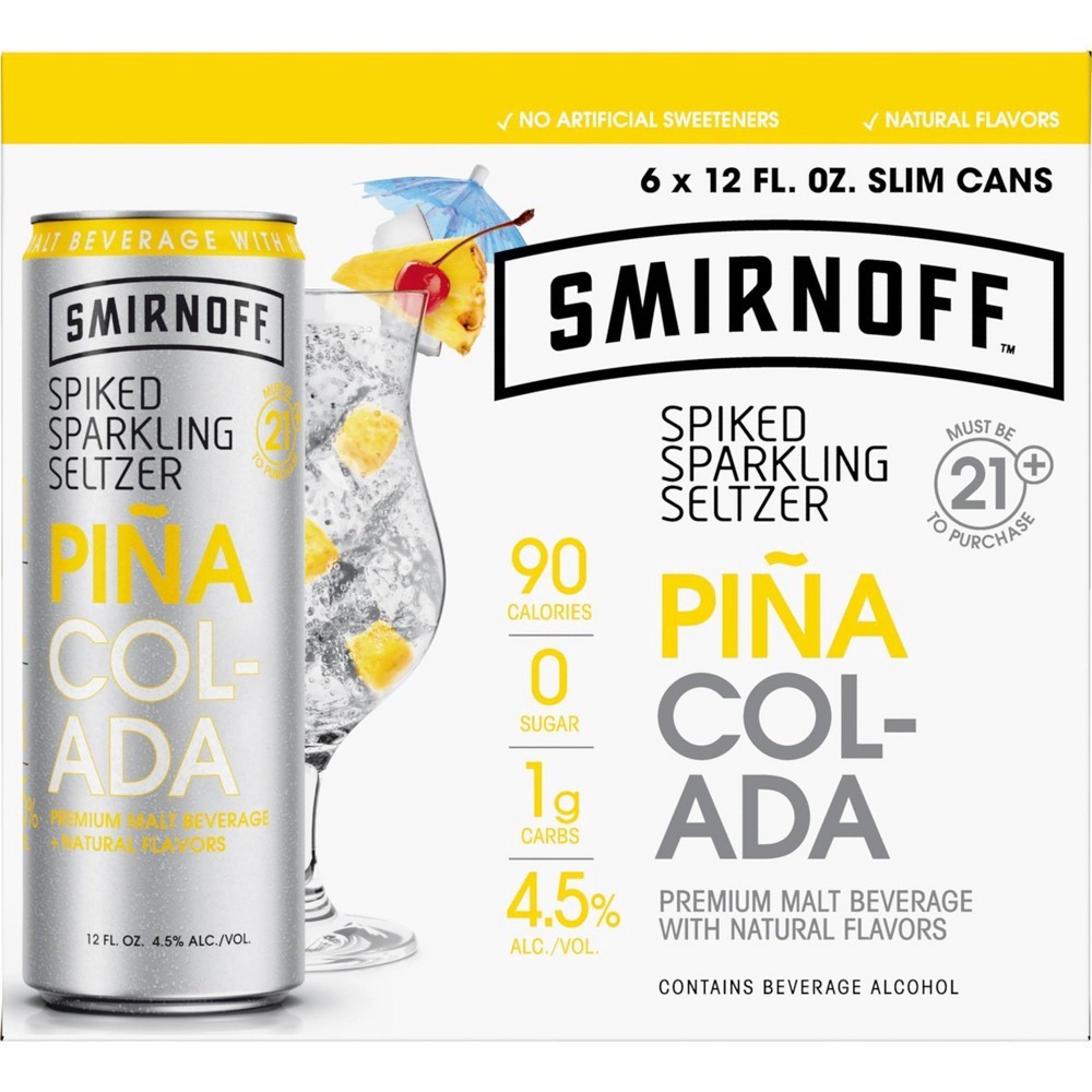 slide 4 of 6, Smirnoff Pina Colada Spiked Sparkling Seltzer, 6 ct; 12 oz