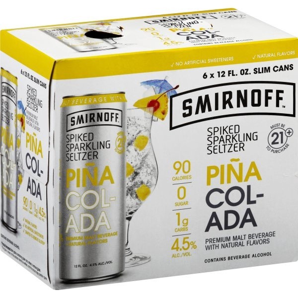 slide 1 of 6, Smirnoff Pina Colada Spiked Sparkling Seltzer, 6 ct; 12 oz