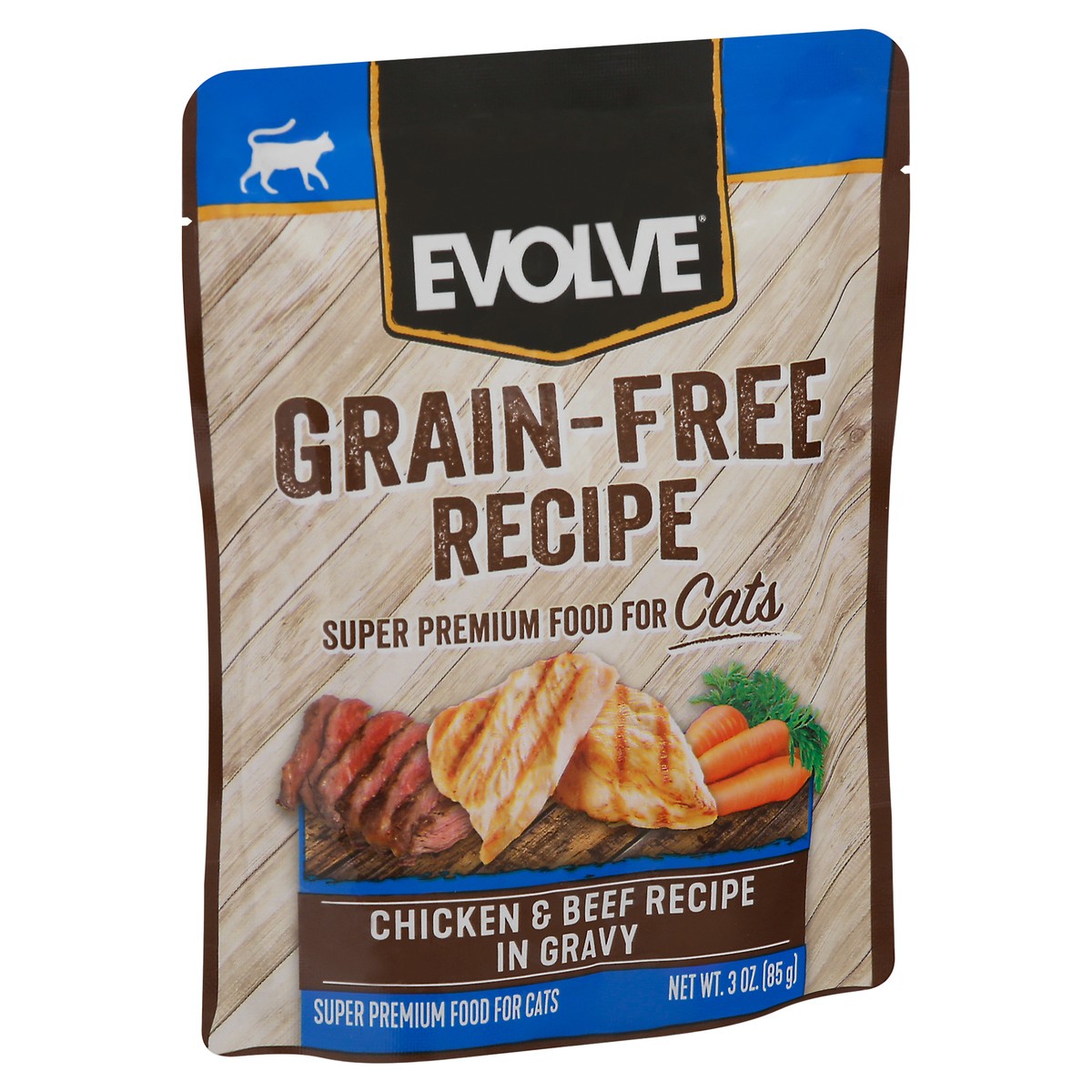 slide 3 of 9, Evolve Grain-Free Chicken & Beef Recipe In Gravy Wet Cat Food, 3 oz