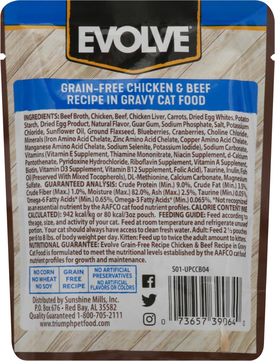 slide 6 of 9, Evolve Grain-Free Chicken & Beef Recipe In Gravy Wet Cat Food, 3 oz