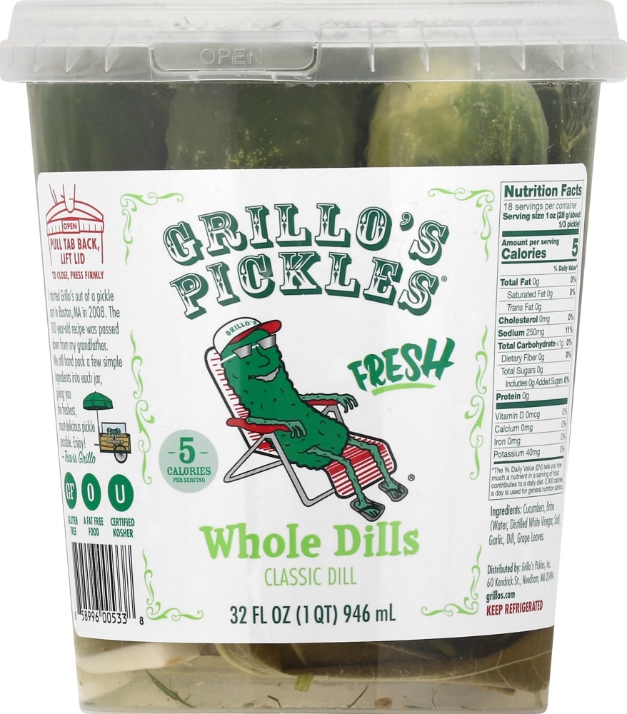 slide 1 of 1, Grillo's Pickles Grillos Pickles Fresh Whole Dills, 32 fl oz