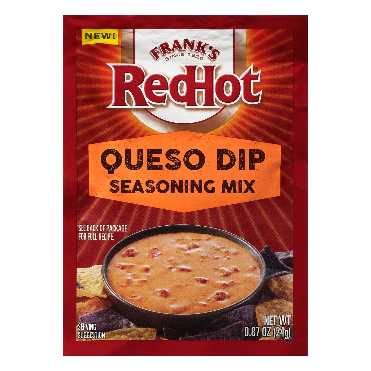 slide 1 of 8, Frank's RedHot Queso Dip Seasoning Mix, 0.87 oz