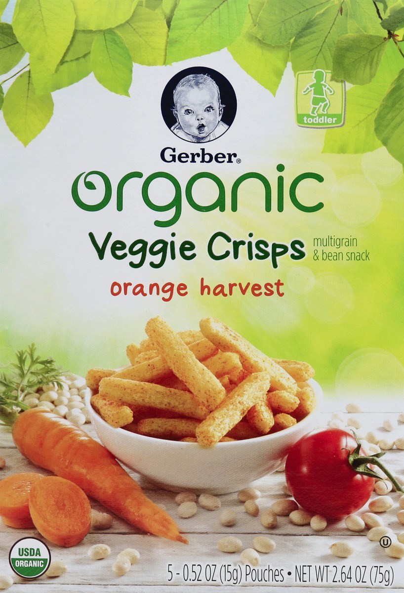 slide 4 of 5, Gerber Organic Veggie Crisps, Orange Harvest, 5 ct; 0.52 oz