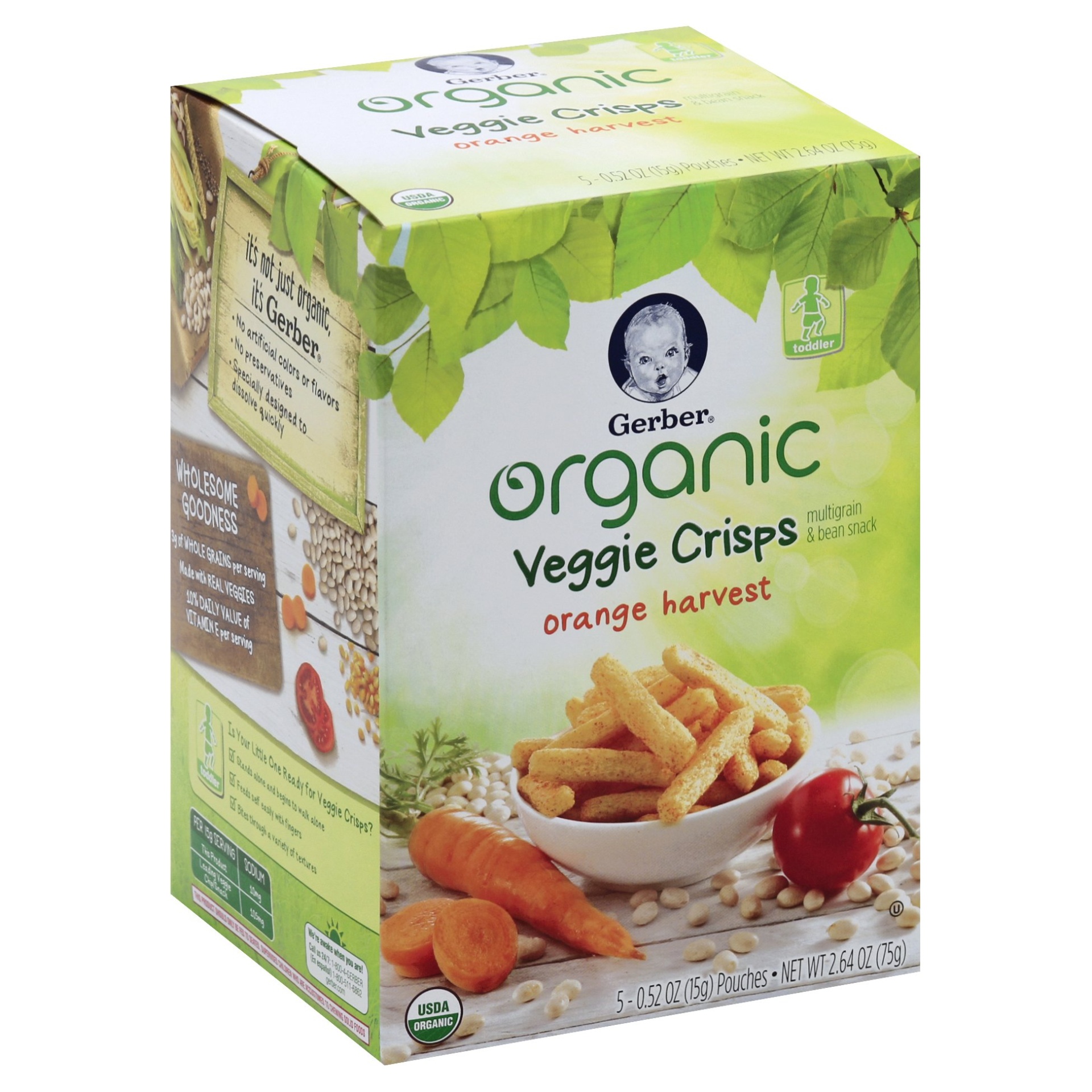 slide 1 of 5, Gerber Organic Veggie Crisps, Orange Harvest, 5 ct; 0.52 oz