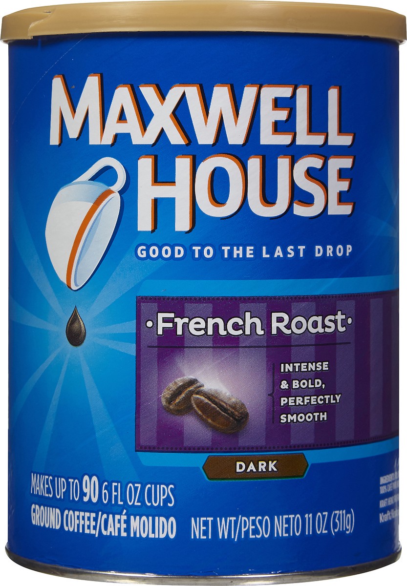 slide 4 of 7, Maxwell House Dark Roast French Roast Ground Coffee, 11 oz Canister, 11 oz