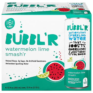 slide 1 of 5, BUBBL'R Antioxidant Watermelon Lime Smash'r Sparkling Water 6 - 12 fl oz Cans, 6 ct