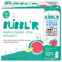 BUBBL'R Antioxidant Watermelon Lime Smash'r Sparkling Water 6 - 12 fl oz Cans