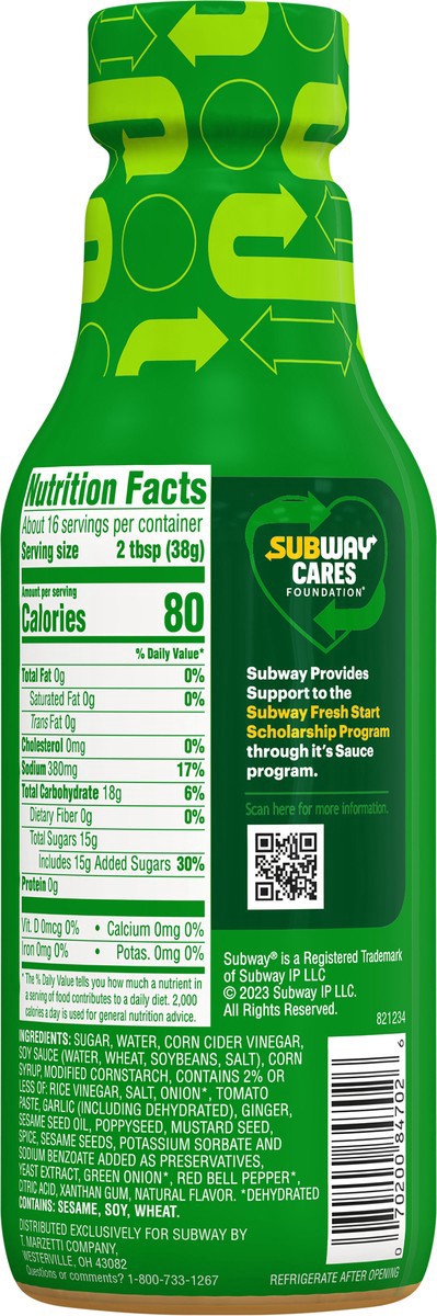 slide 8 of 14, Subway Sweet Onion Teriyaki Sauce 16 fl oz, 16 fl oz