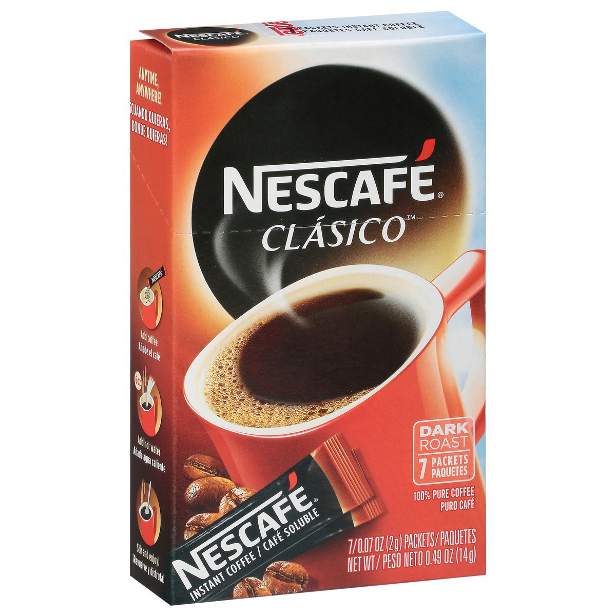 slide 4 of 13, Nescafé Nescafe Clasico Dark Roast 100% Pure Instant Coffee Packets, 7 Ct, 1 ct