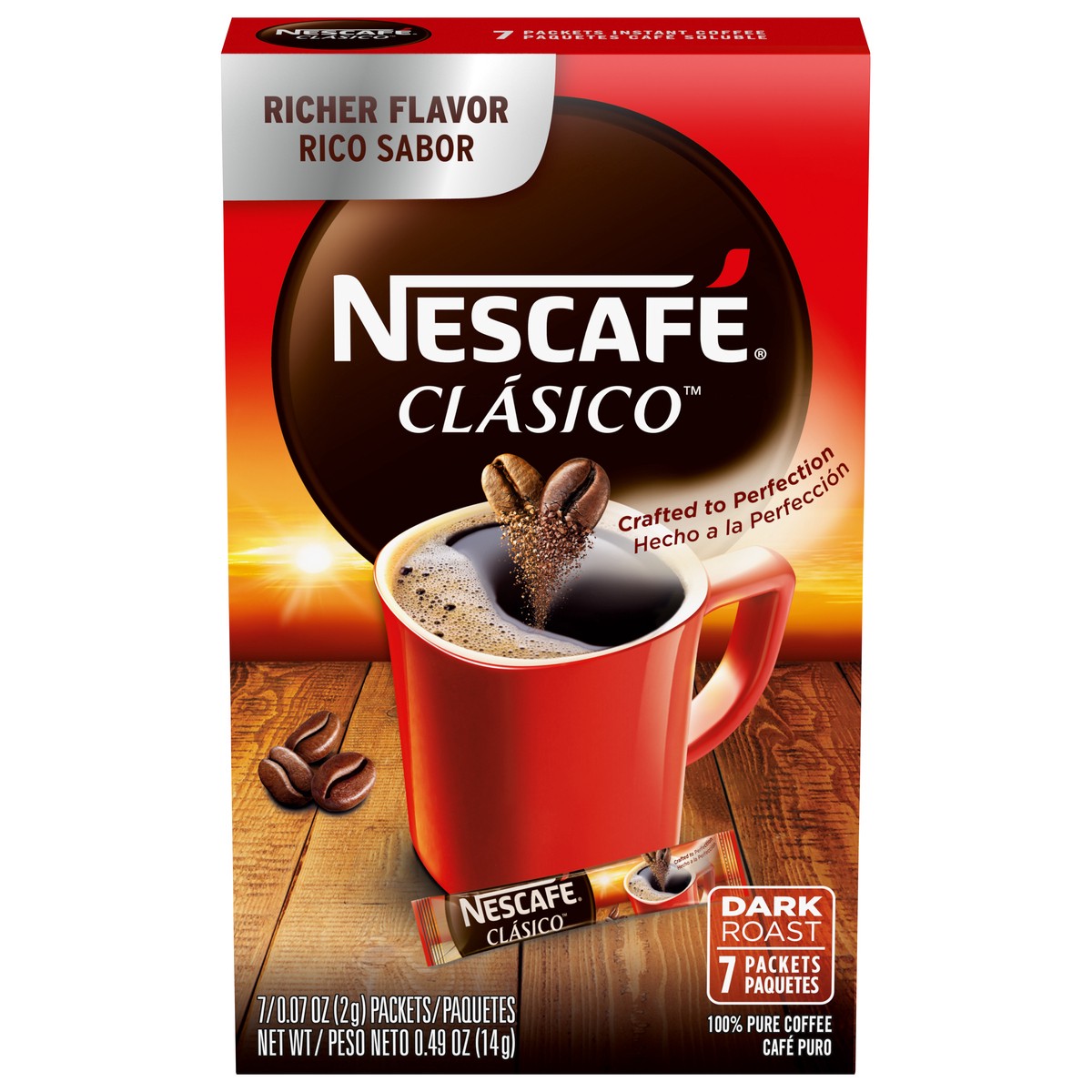 slide 1 of 13, Nescafé Nescafe Clasico Dark Roast 100% Pure Instant Coffee Packets, 7 Ct, 1 ct