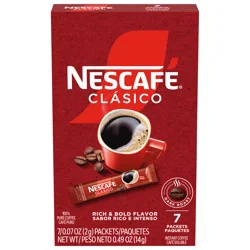 NESCAFÉ CLÁSICO, Instant Coffee Packets, Dark Roast, 1 Box (7 Packets)