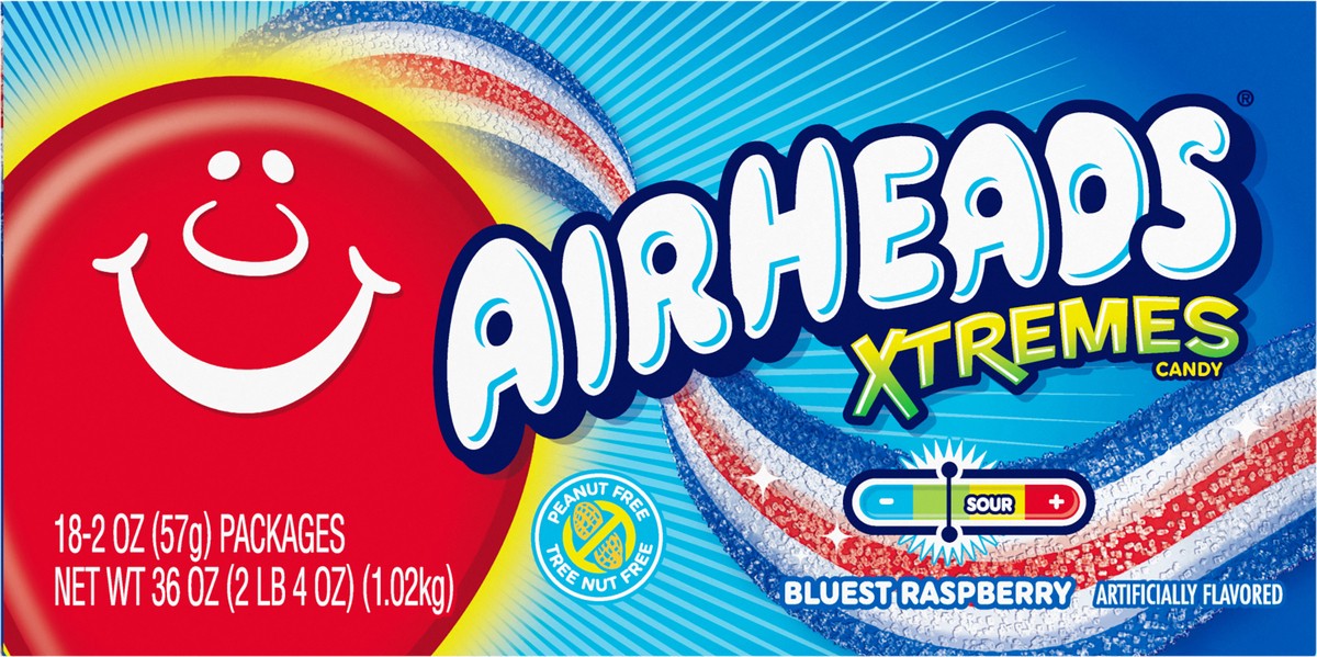 slide 4 of 8, Airheads 18ct XTREMES 2oz BELTS BLUEST RASPBERRY, 18 ct