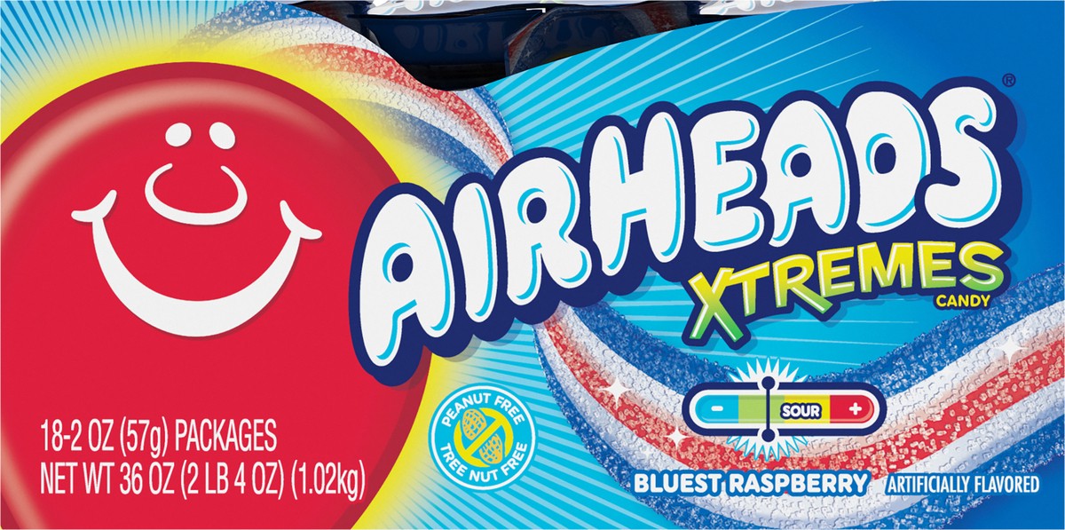 slide 5 of 8, Airheads 18ct XTREMES 2oz BELTS BLUEST RASPBERRY, 18 ct