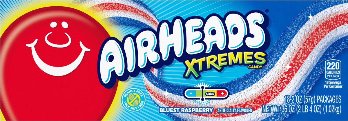 slide 6 of 8, Airheads 18ct XTREMES 2oz BELTS BLUEST RASPBERRY, 18 ct