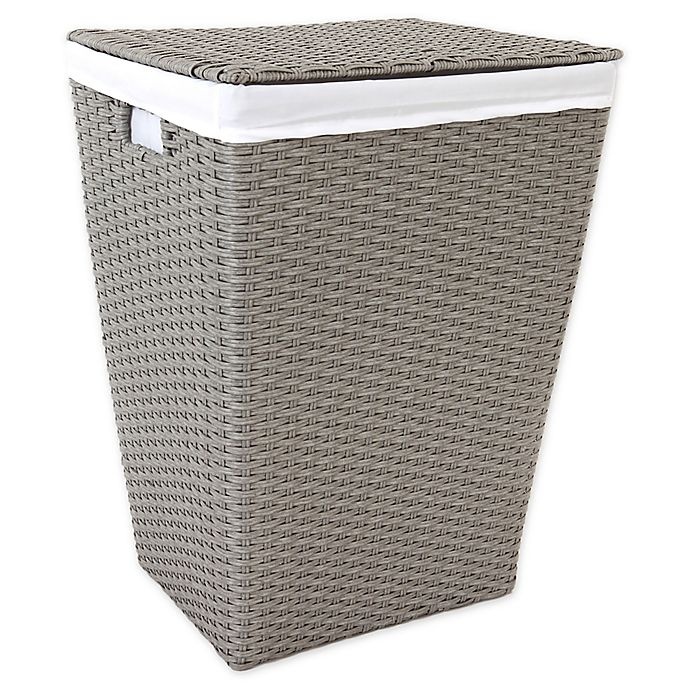 slide 1 of 3, ORG Poly-Rattan Tapered Rectangular Hamper - Grey/Light Grey, 1 ct