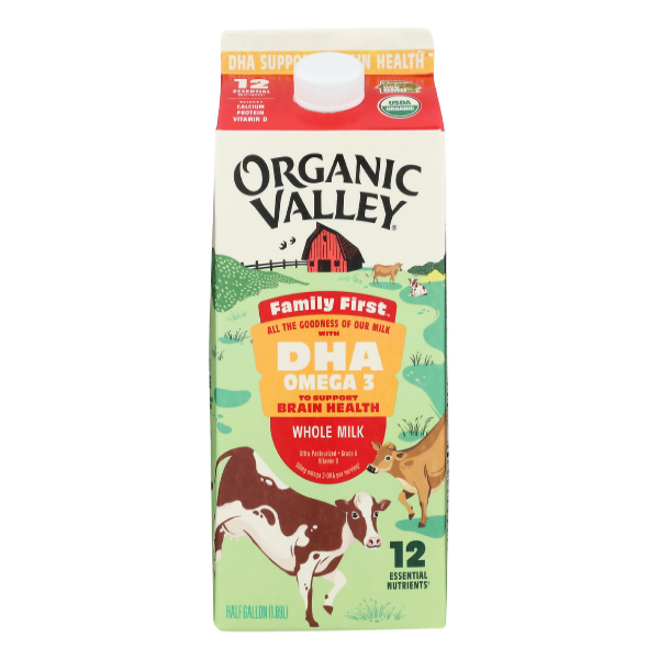 slide 1 of 1, ORGANIC VALLEY Omega 3 DHA Whole Organic Milk, Family First, 64 oz, 64 oz