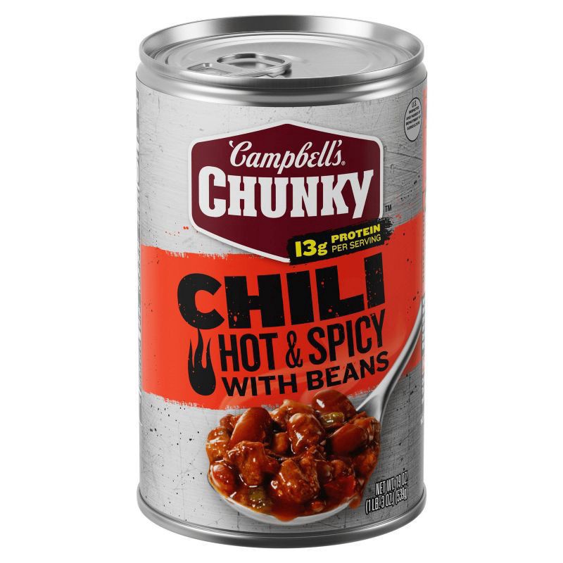 slide 1 of 5, Campbell's Chunky Hot & Spicy Beef & Bean Firehouse Chili, 19 oz