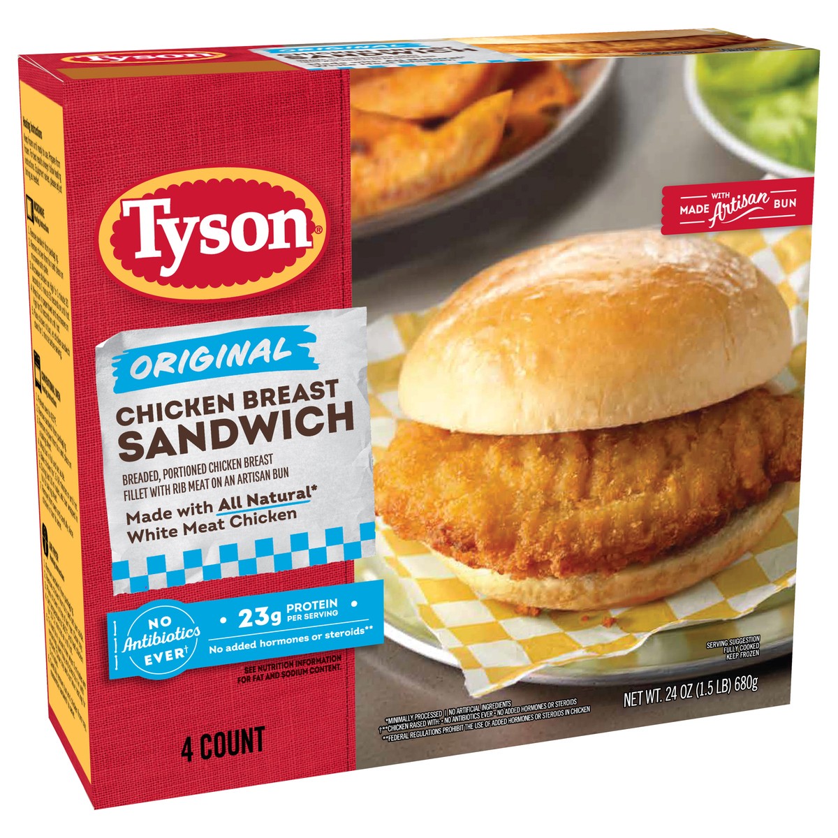 slide 6 of 8, Tyson Original Chicken Breast Sandwich, 24 oz, 4 ct Box, 680.39 g