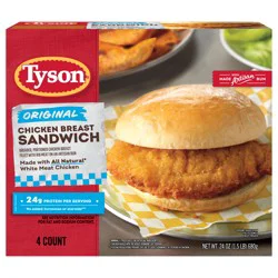 Tyson Frozen Original Chicken Breast Sandwich, 24 oz, 4 ct