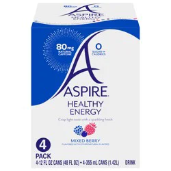 Aspire Healthy Mixed Berry Energy Drink - 4 x 12 fl oz Cans