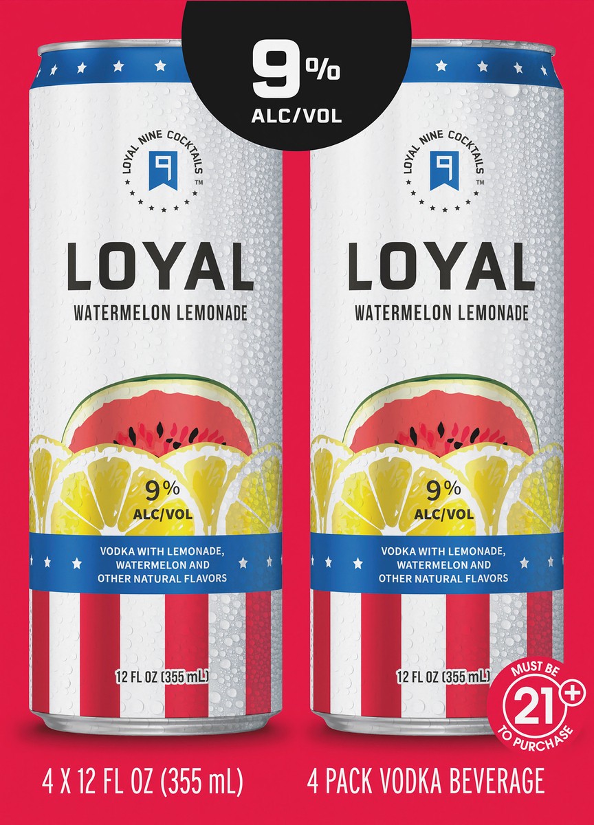 slide 1 of 5, Loyal 9 Watermelon Lemonade Vodka Cocktail, 4-PACK (4 x 12 fl oz), 4 ct