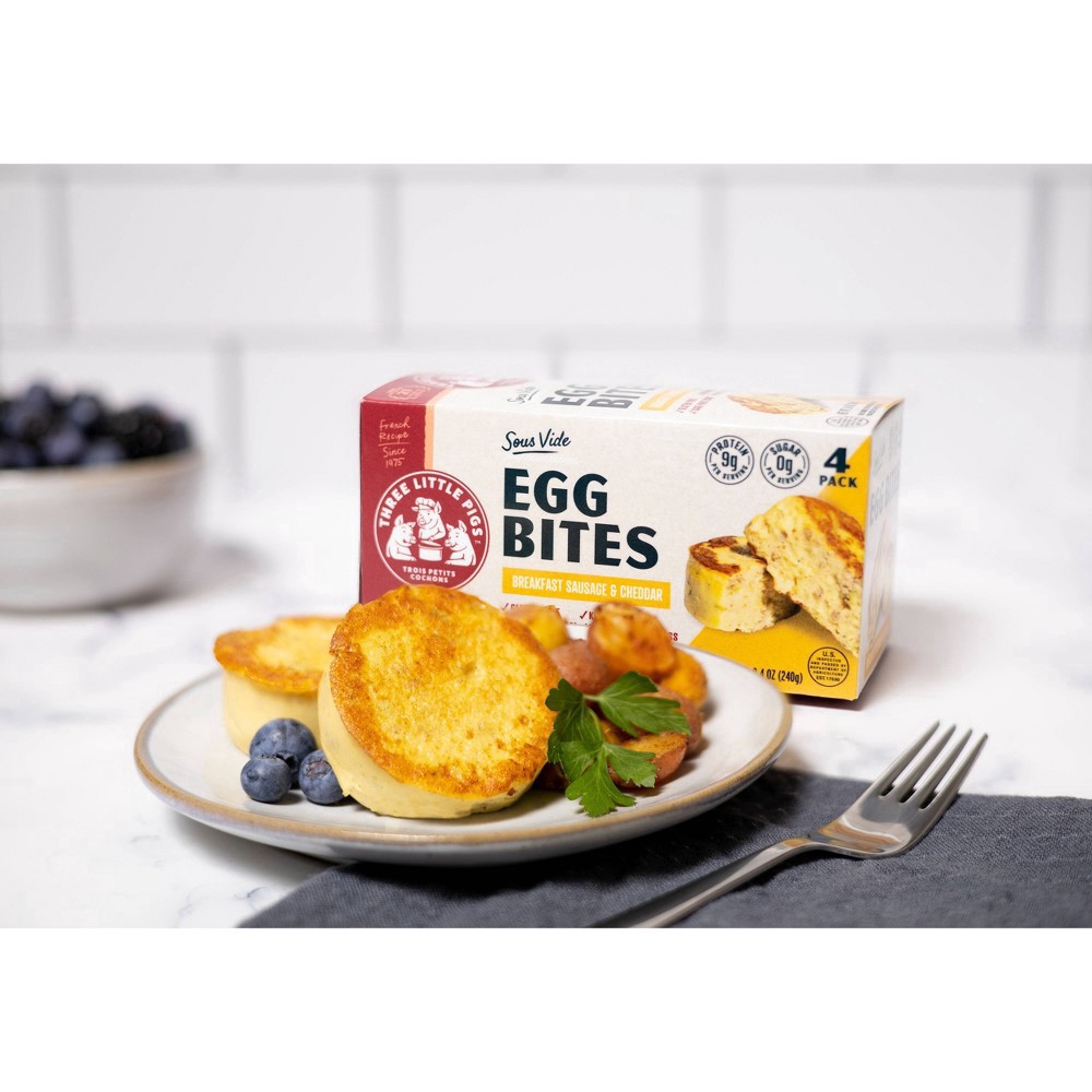 slide 3 of 3, Three Little Pigs Breakfast Sausage & Cheddar Egg Bites 4 Pack, 4 ct