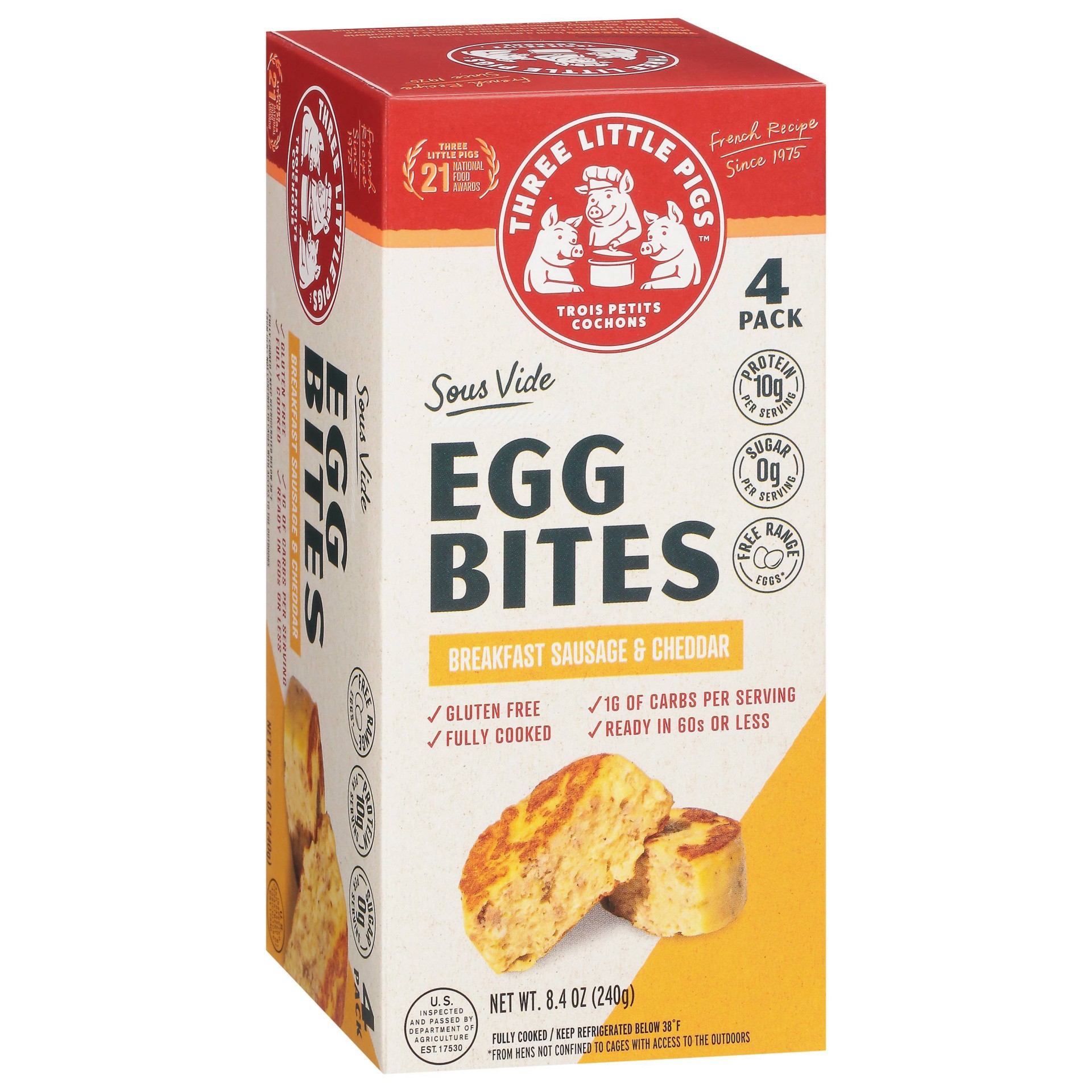slide 1 of 3, Three Little Pigs Breakfast Sausage & Cheddar Egg Bites 4 Pack, 4 ct