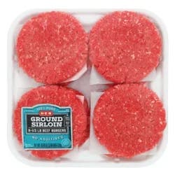 H-E-B Ground Beef Sirloin 1/3 lb Burger Patties, 90% Lean - Value Pack