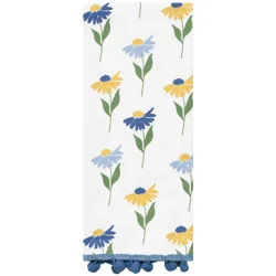 Room & Retreat Daisy Stem Navy Dual Kitchen Towel W/pom Poms, 16 In X 26 In