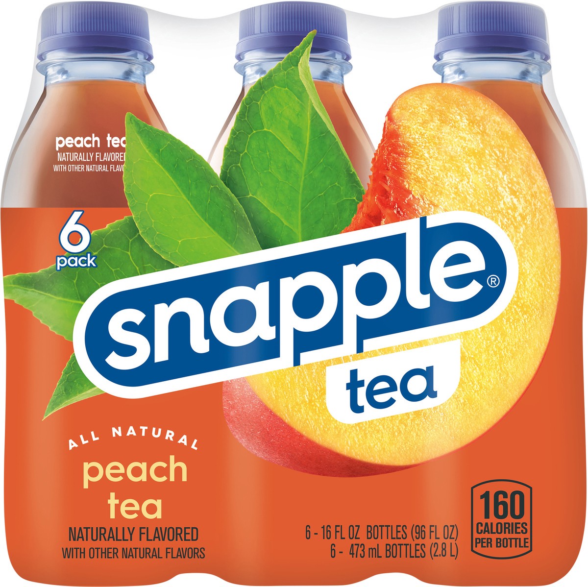 slide 3 of 7, Snapple Peach Tea, 16 fl oz recycled plastic bottle, 6 pack, 1 ct